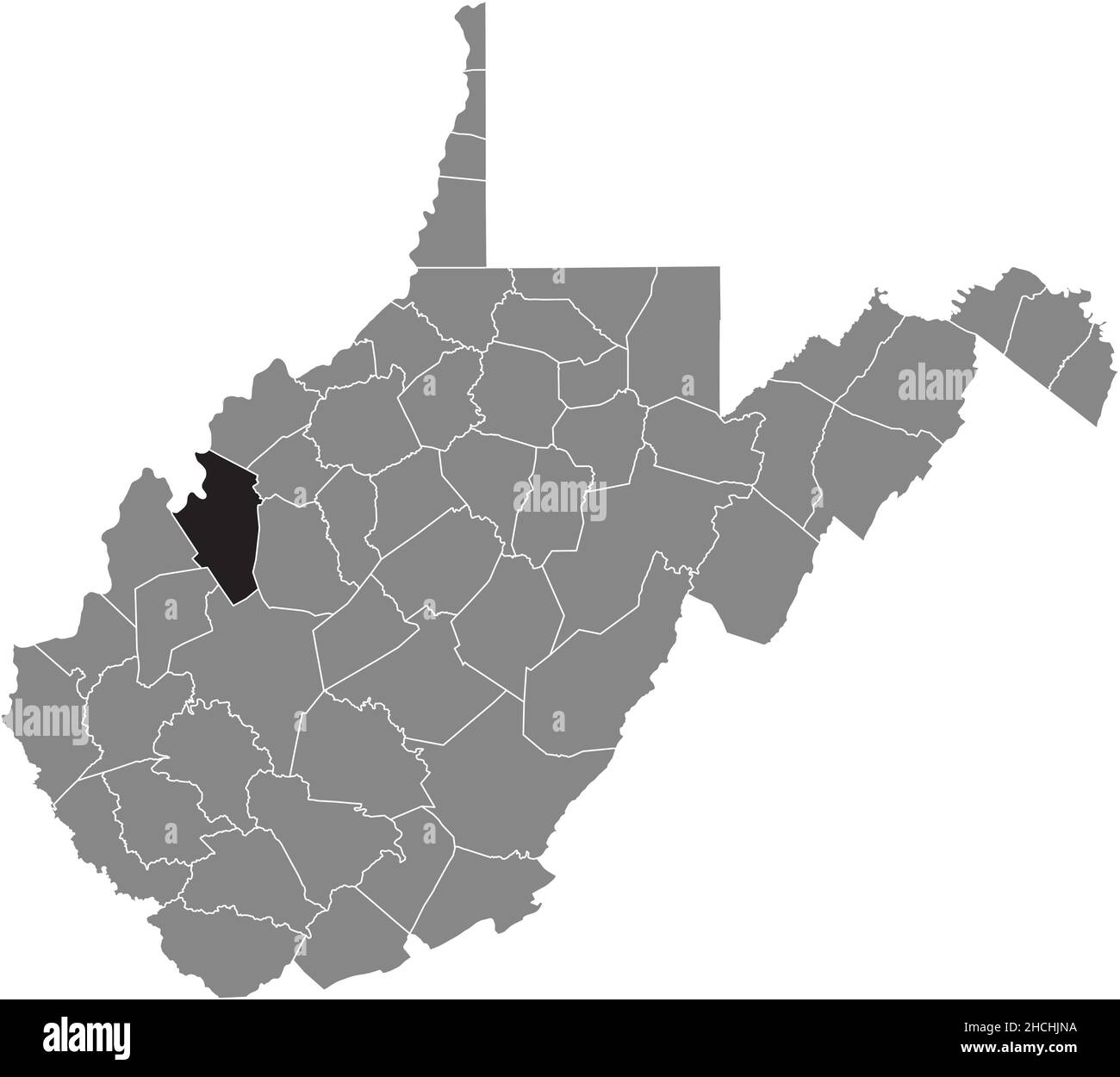 Black highlighted location map of the Jackson County inside gray