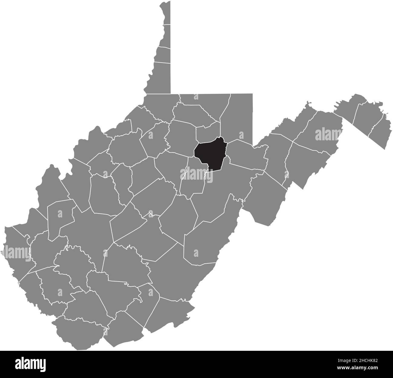 Black highlighted location map of the Barbour County inside gray