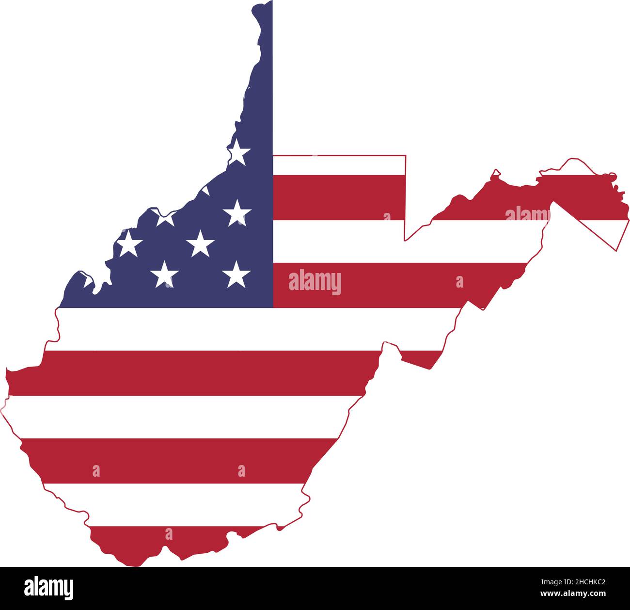 Simple flat US flag administrative map of the Federal State of West Virginia, USA Stock Vector