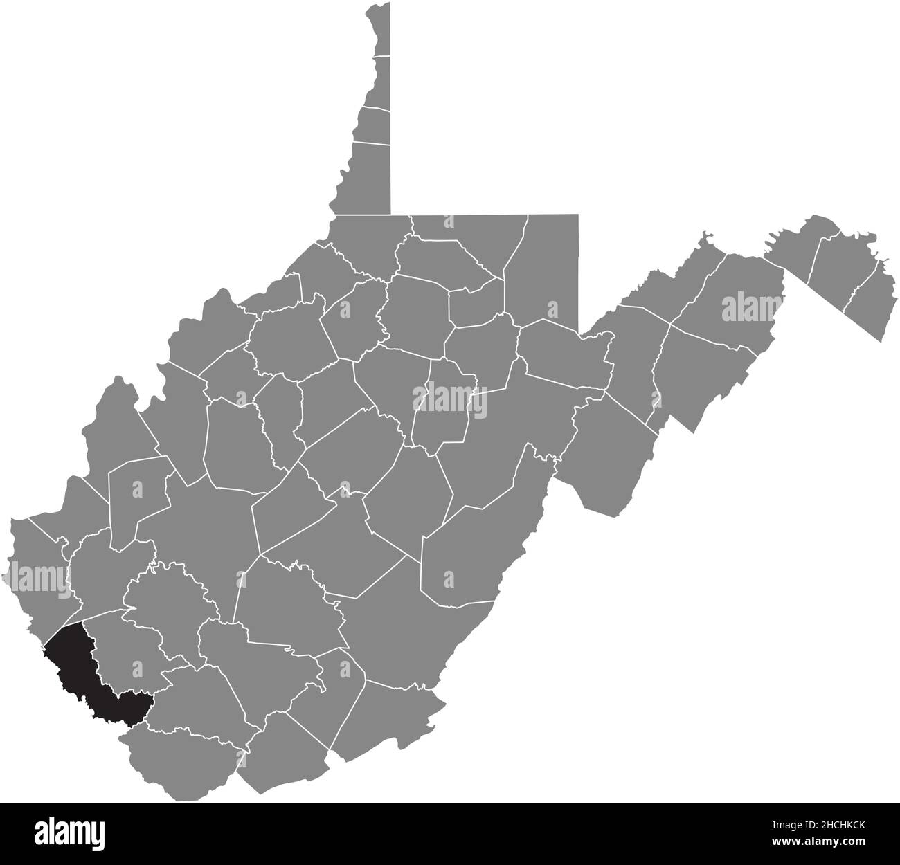 Black highlighted location map of the Mingo County inside gray