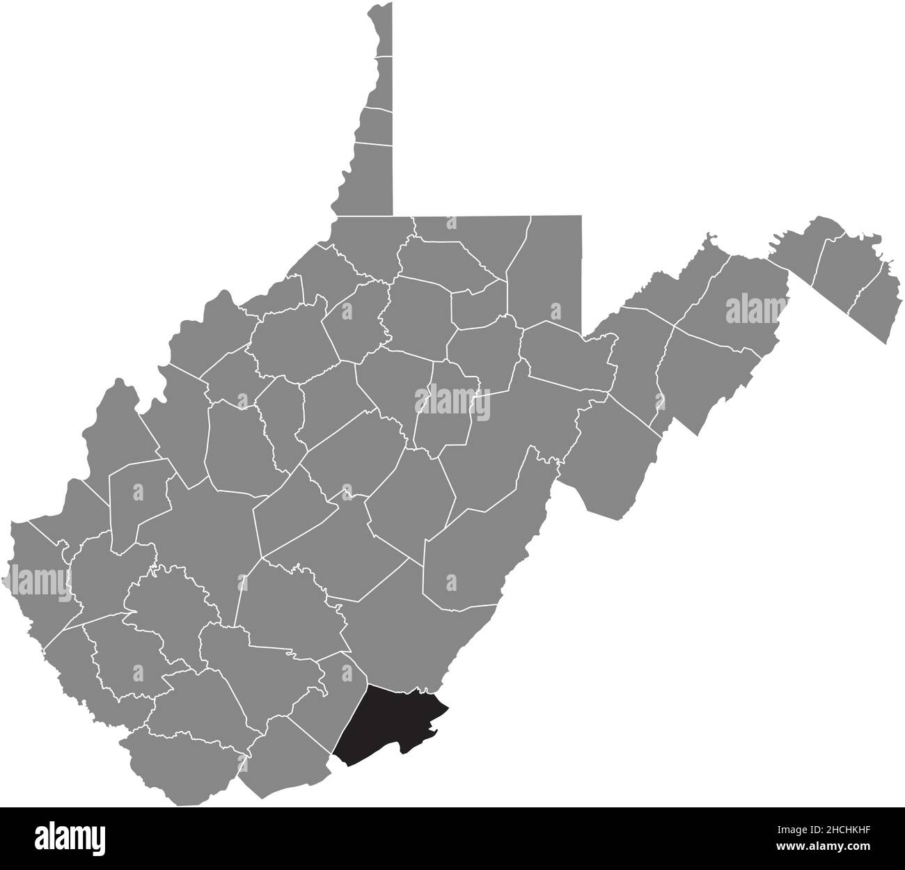 Black highlighted location map of the Monroe County inside gray
