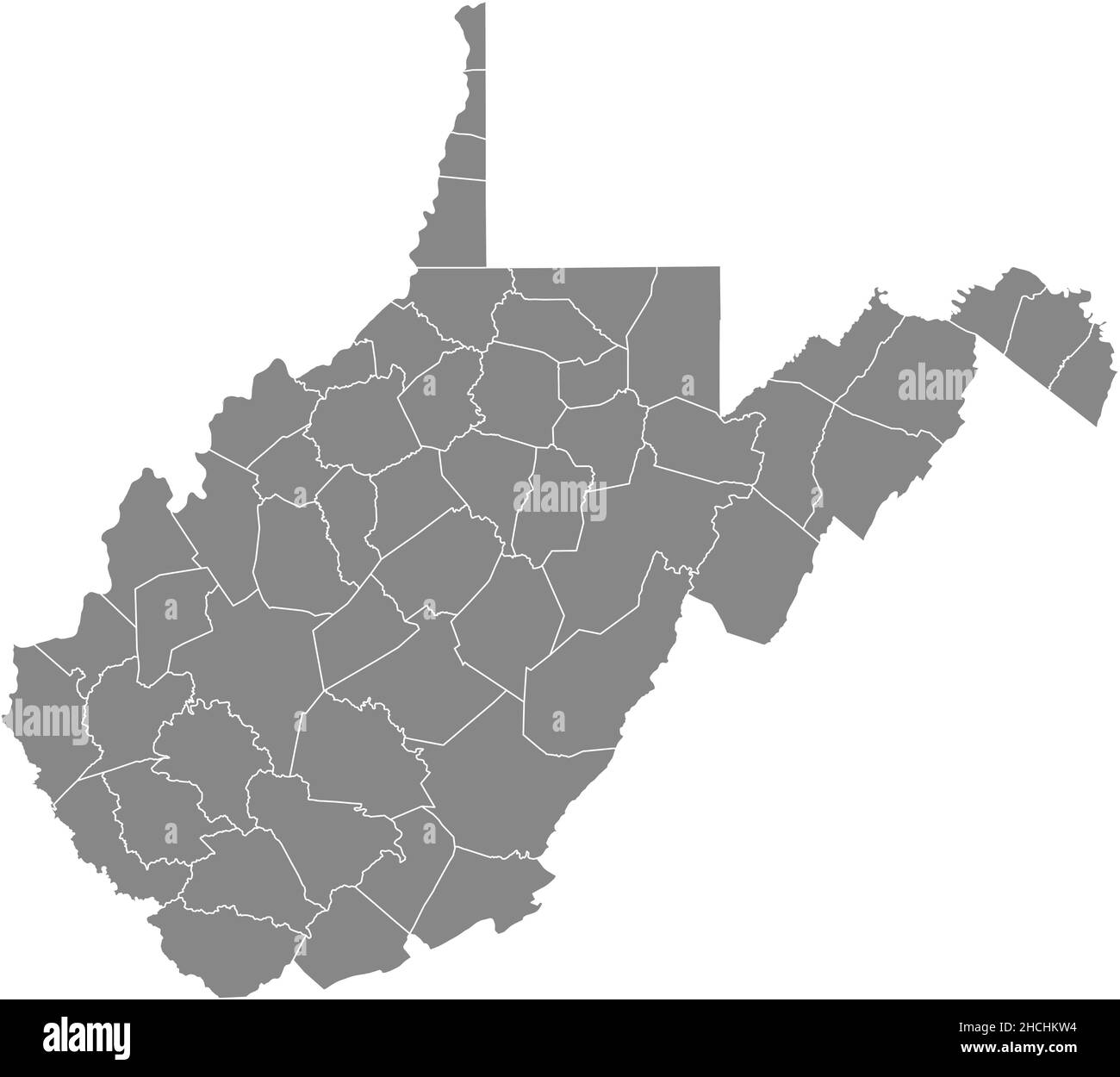 Gray vector administrative map of the Federal State of West Virginia, USA with white borders of its counties Stock Vector