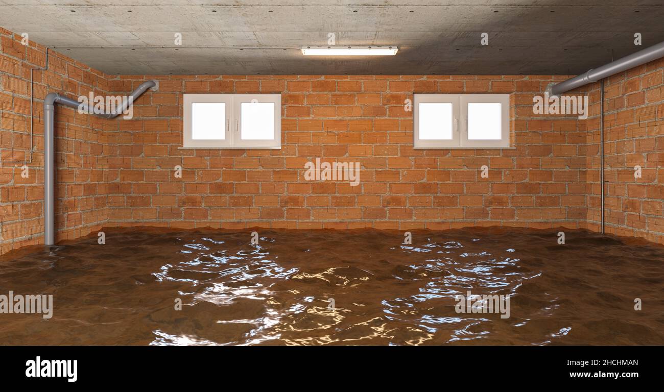 New basement under construction under water or flooding with with