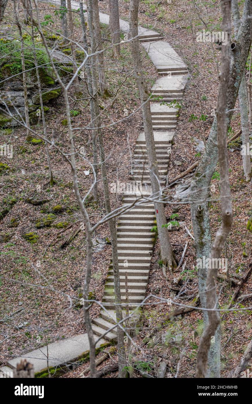 Long, outdoor stairs in Carter Caves State Resort Park, Kentucky Stock Photo