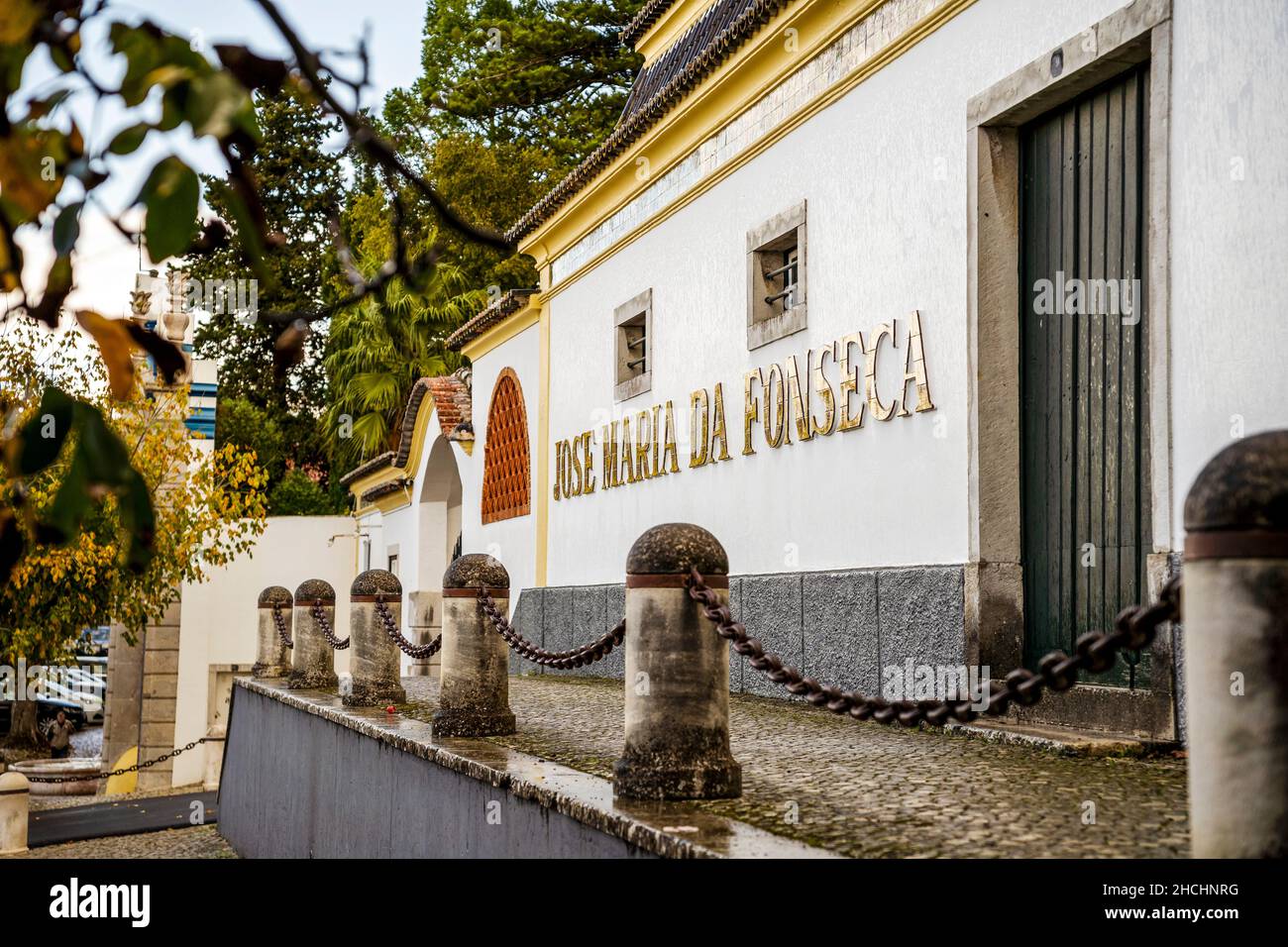 Azeitao, Portugal - November 3, 2021: Sign Jose Maria da Fonseca on the facade of famous winery in Lisbon Metropolitan Area Stock Photo