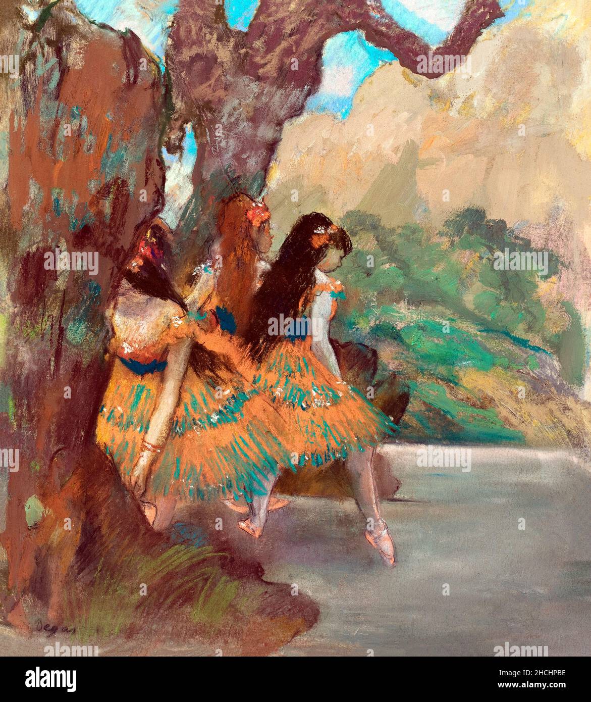Ballet Dancers (ca. 1877) painting in high resolution by Edgar Degas. Stock Photo