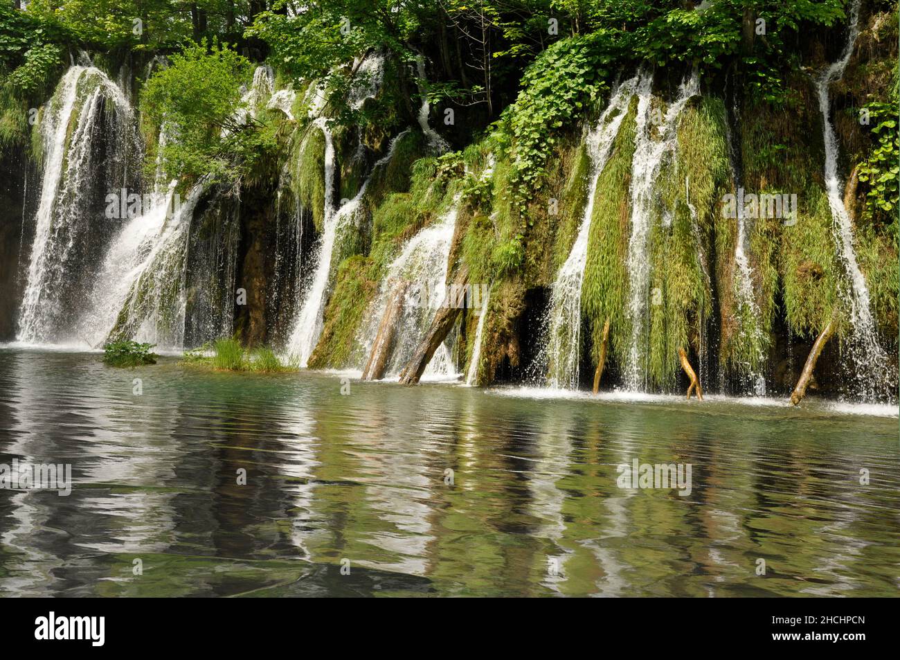 Close view of the beautiful waterfalls in Plitvice National Park, Croatia Stock Photo