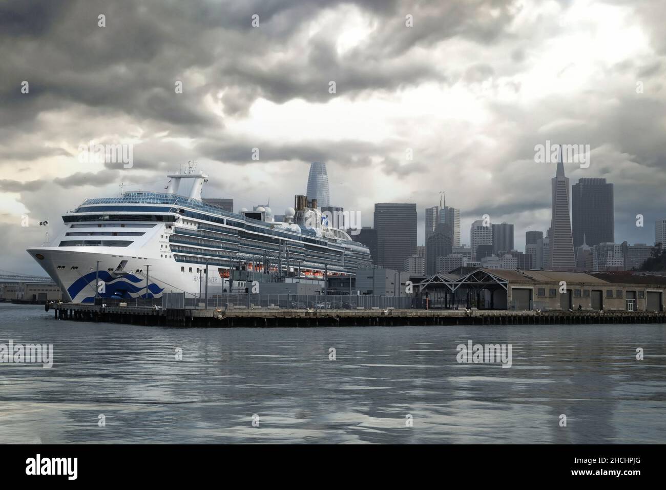 SAN FRANCISCO, USA , The Star Princess cruise ship docked in San Francisco harbour with the city skyline behind, April 2019 Stock Photo