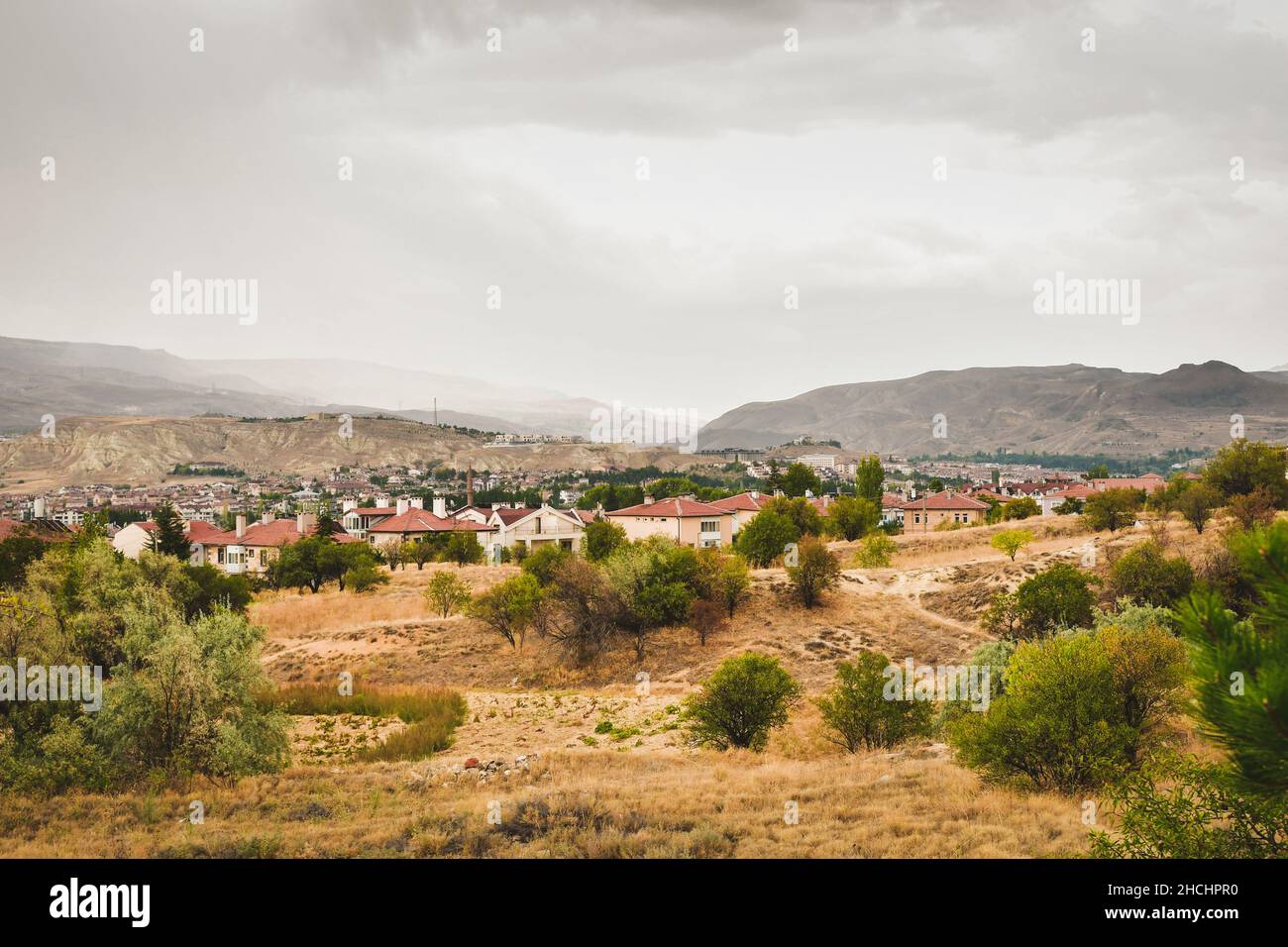 Scenic Cappadocia countryside houses along the road from goreme with