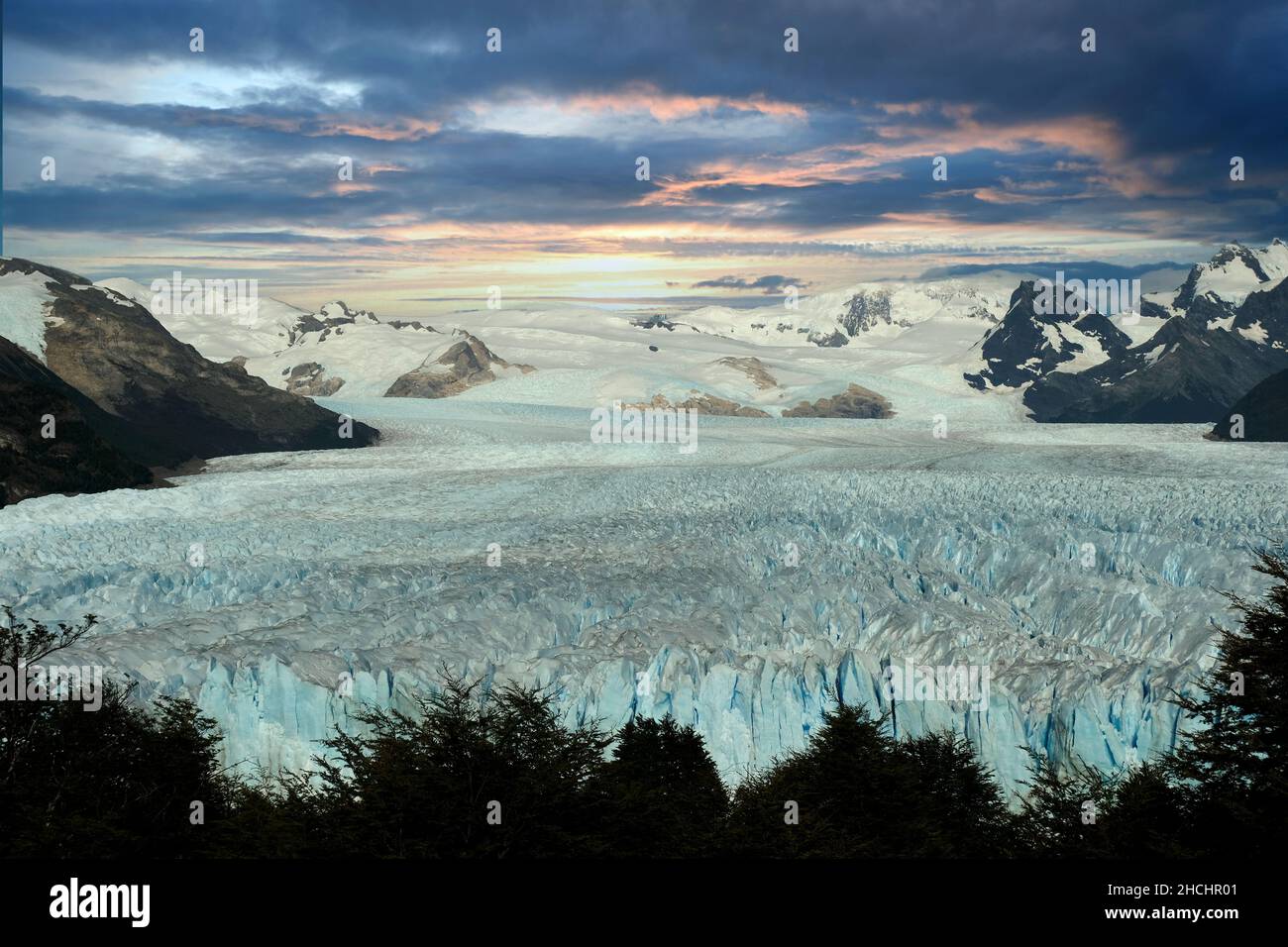 Front and elevated view of Perito Moreno Glacier, El Calafate,Argentina Stock Photo