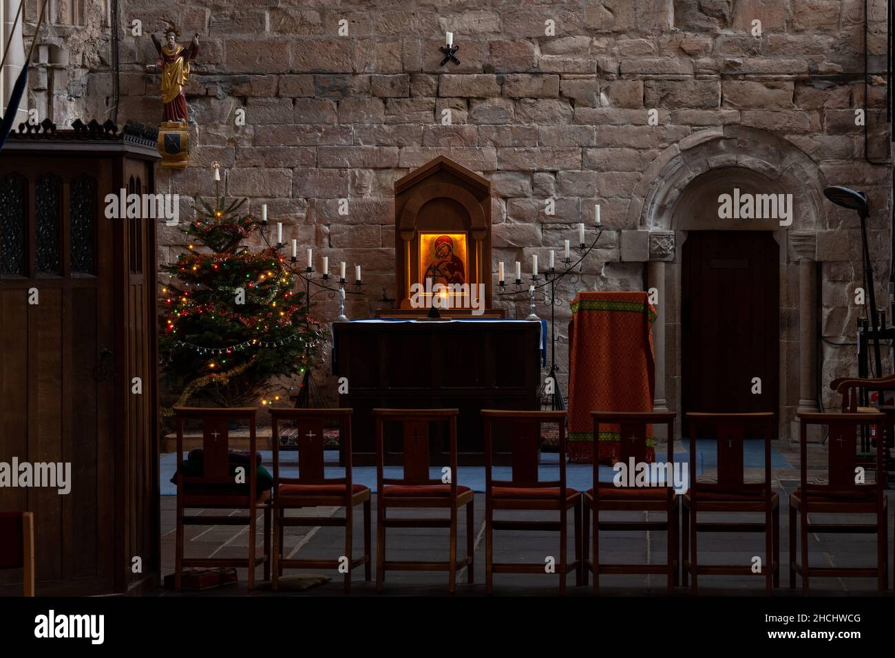 PLUSCARDEN, MORAY, SCOTLAND - 29 DECEMBER 2021: This is an interior view within the public area of the Abbey at Pluscarden, Moray, Scotland on 29 Dece Stock Photo