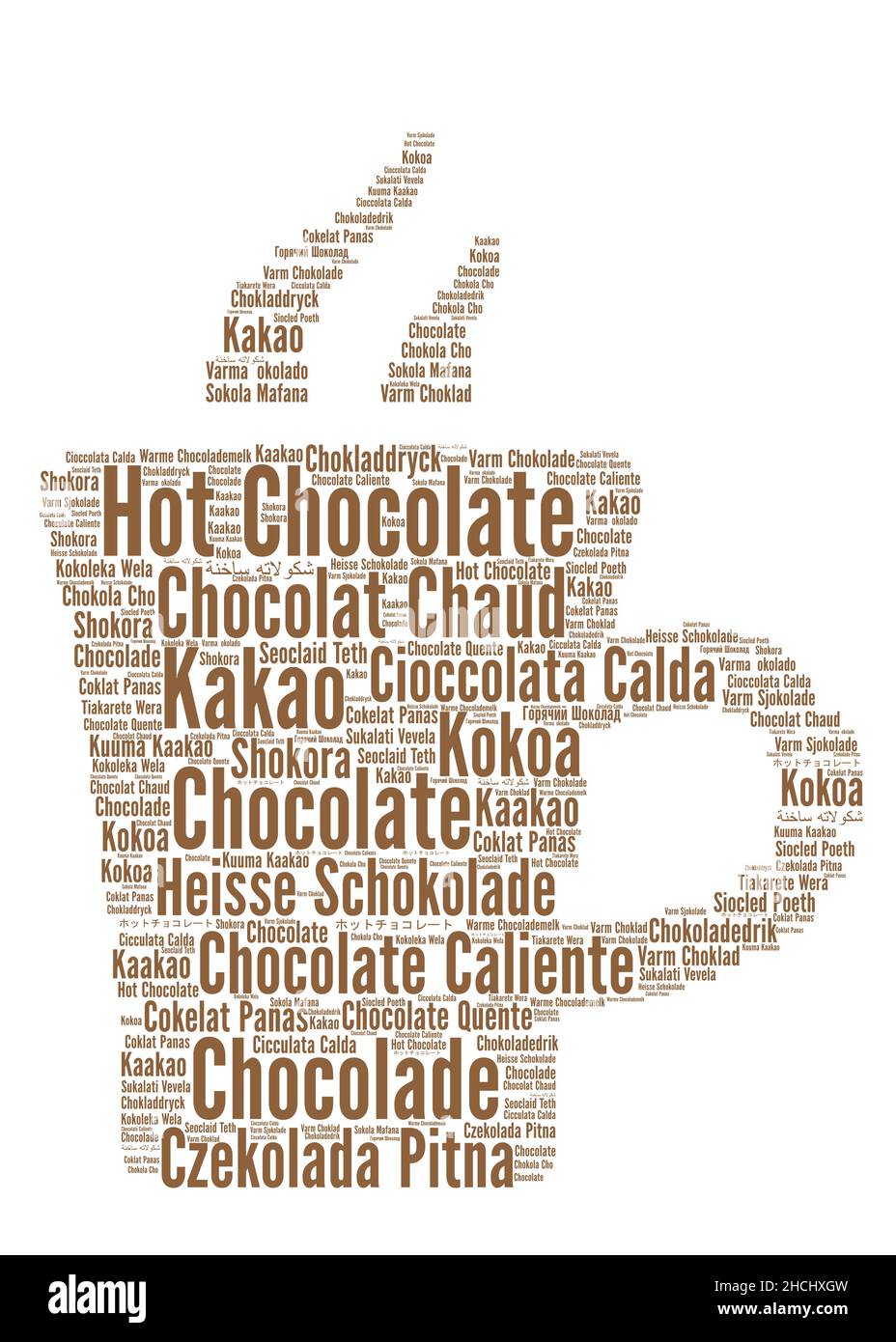 Hot chocolate word cloud in different languages Stock Photo Alamy