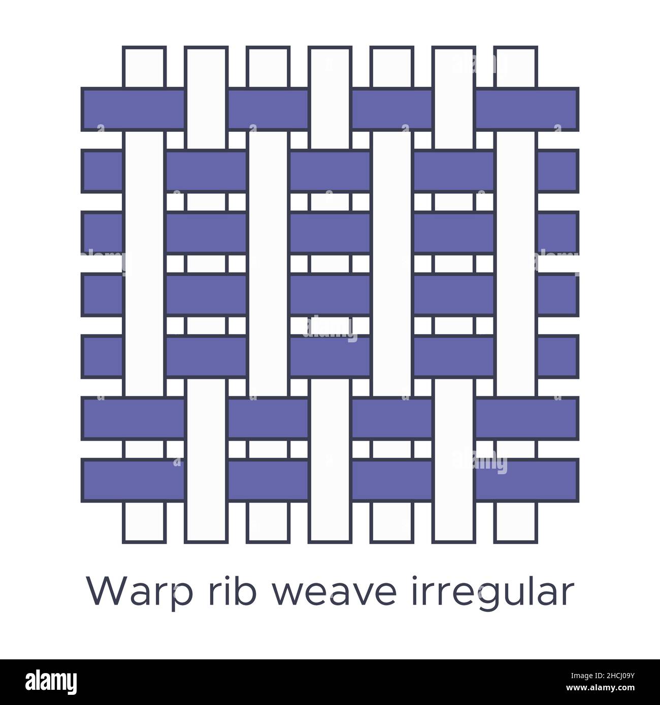 Fabric warp rib weave irregular type sample. Weave samples for textile education. Collection with pictogram line fabric swatch. Vector illustration in Stock Vector