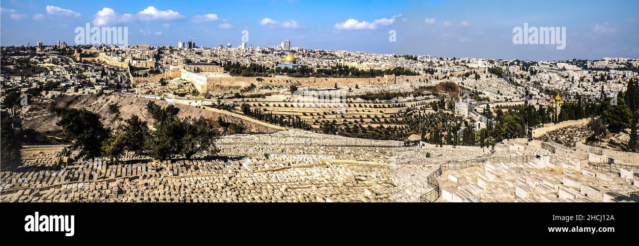 Mount Of Olives View of Jerusalem, Israel - Panorama Stock Photo