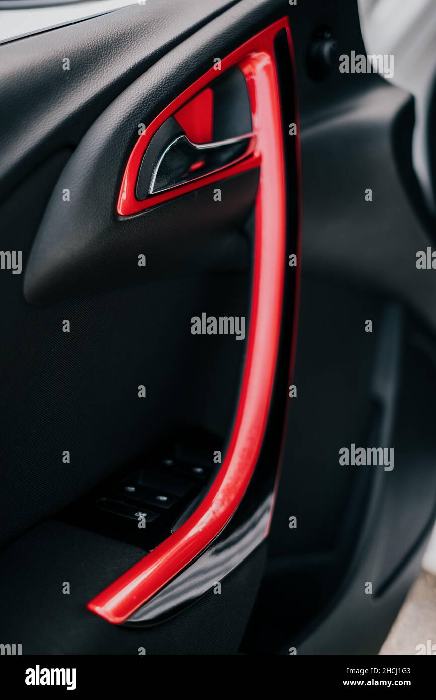Closeup shot of an interior door handle of a car Stock Photo Alamy