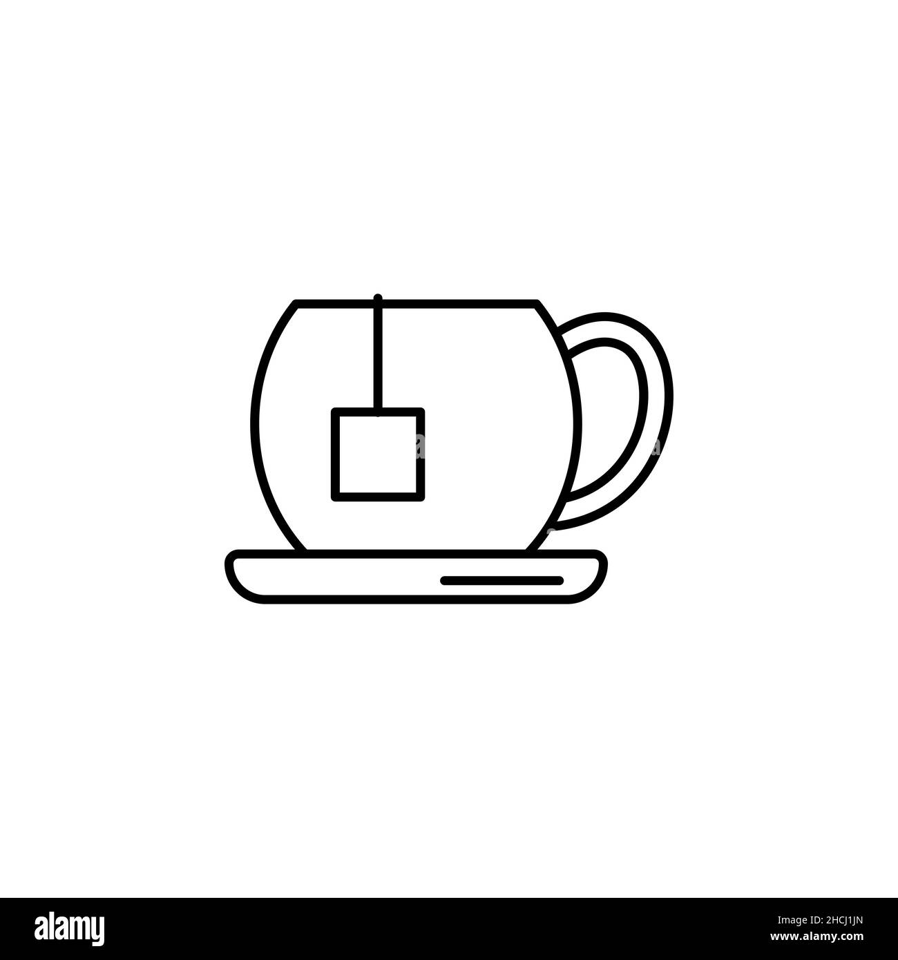 Tea cup with tea bag line icon, outline vector sign, linear style pictogram isolated on white