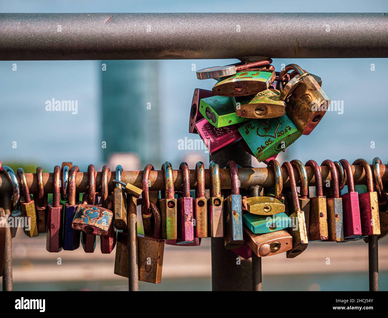 Rusty love locks in Cologne Stock Photo