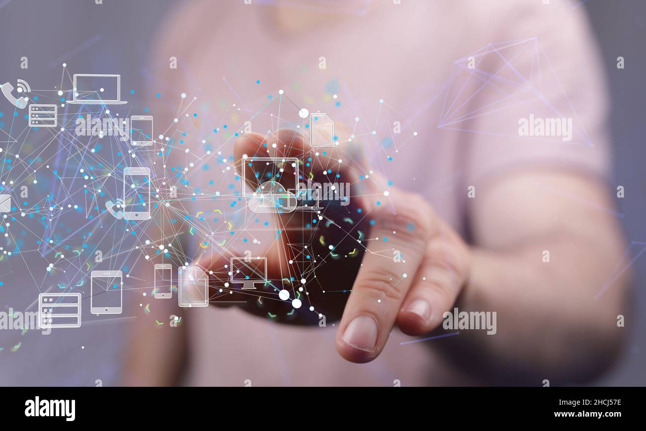 Cloud technology. Polygonal wireframe art looks like constellation Stock Photo