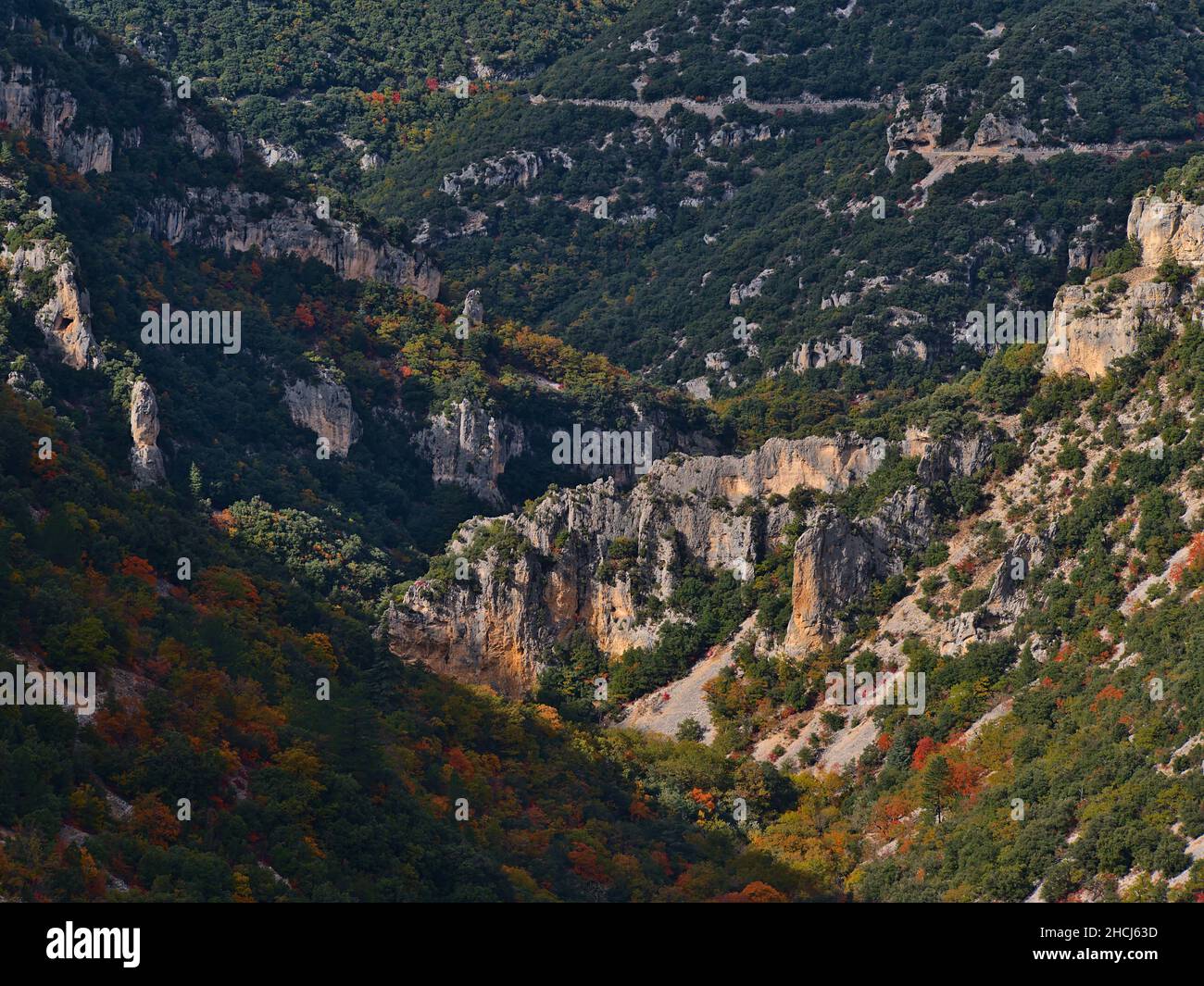 Provence Rocks Beautiful panoramic view of steep canyon Gorges de la Nesque with ...