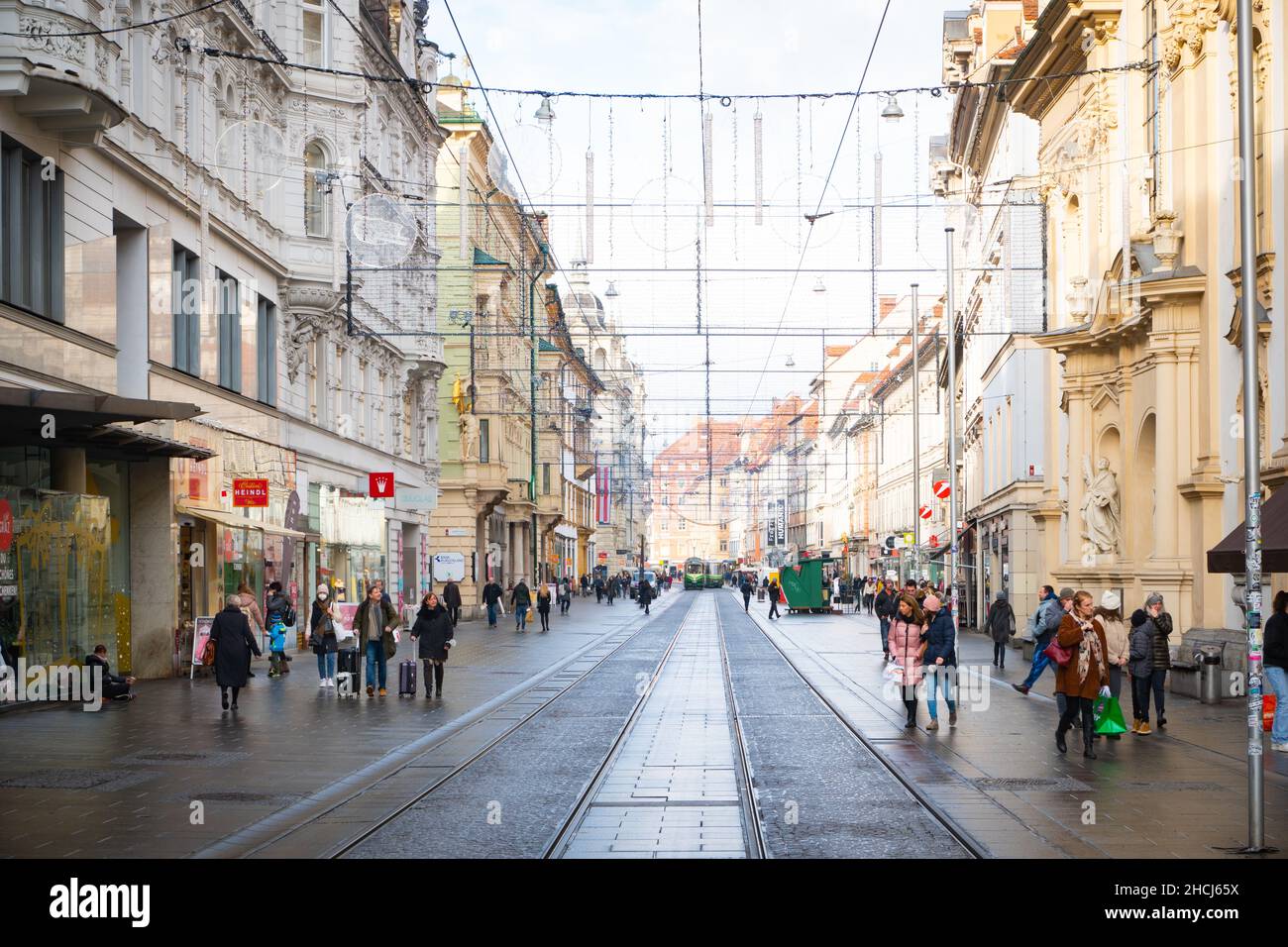 Herrengasse in Graz, Styria. Famous exclusive shopping street in Austria during December. Stock Photo