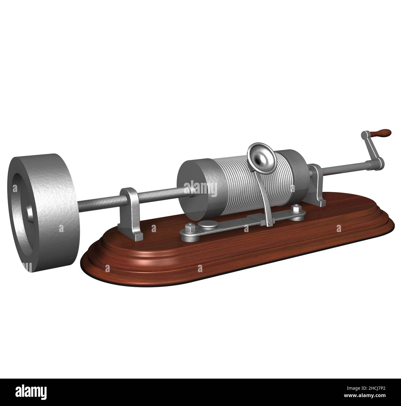 3D Rendering Illustration of Second Model of a Phonograph invented, created and patented by Thomas Alva Edison in 1878. Stock Photo
