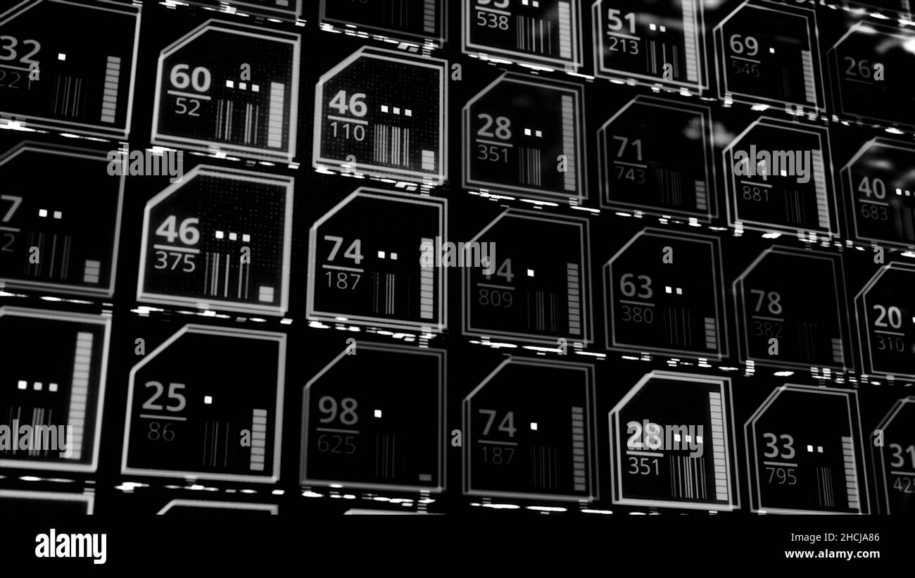 Electronic components on a circuit board, monochrome. Black and white