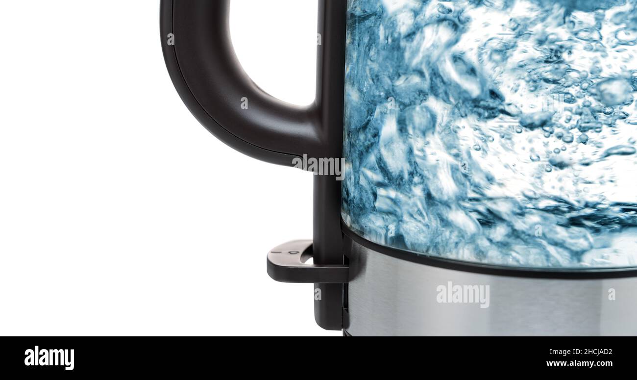 Part of a closeup electric glass kettle for boiling water for hot
