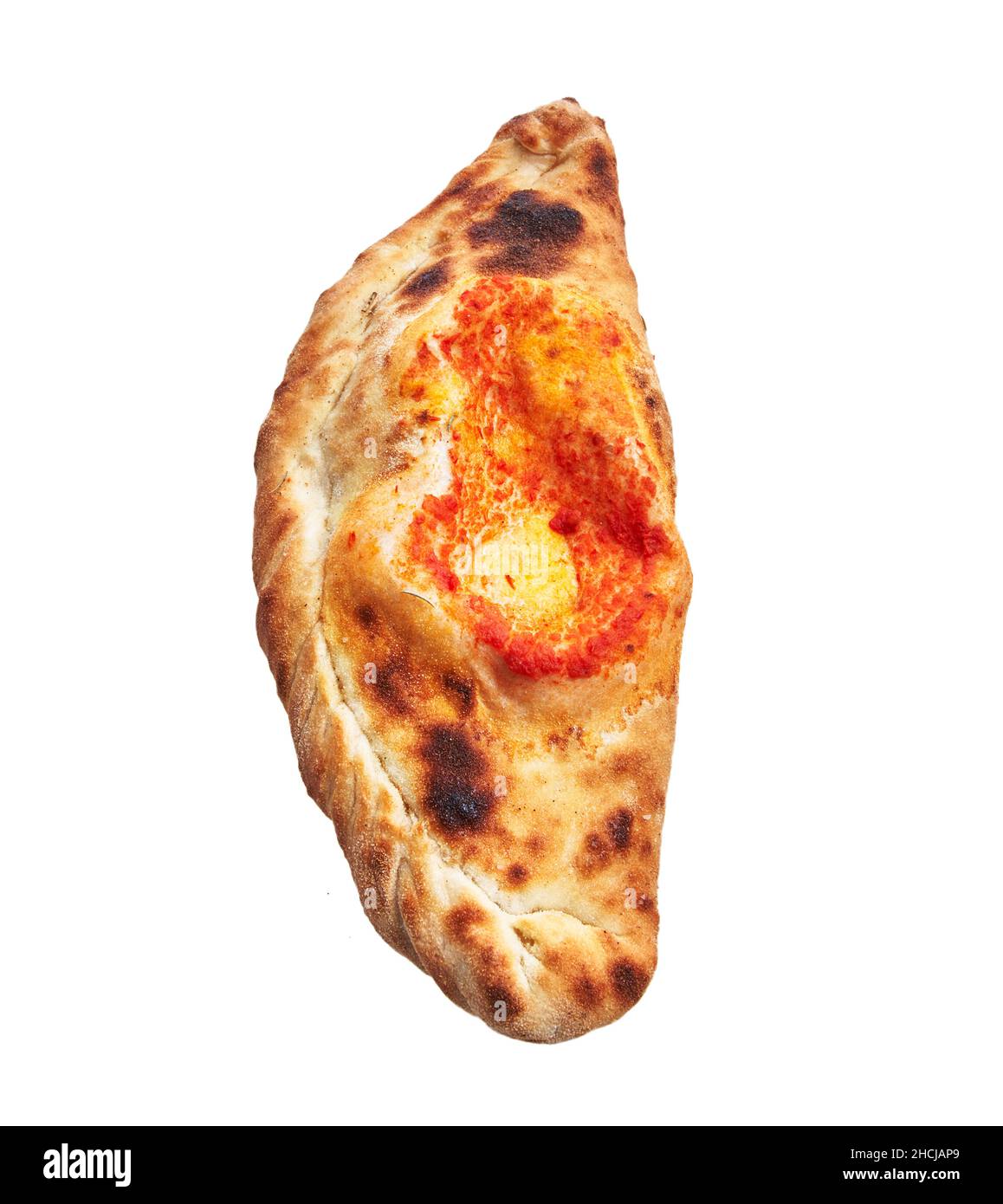 Single calzone italian pizza isolated over white background Stock Photo