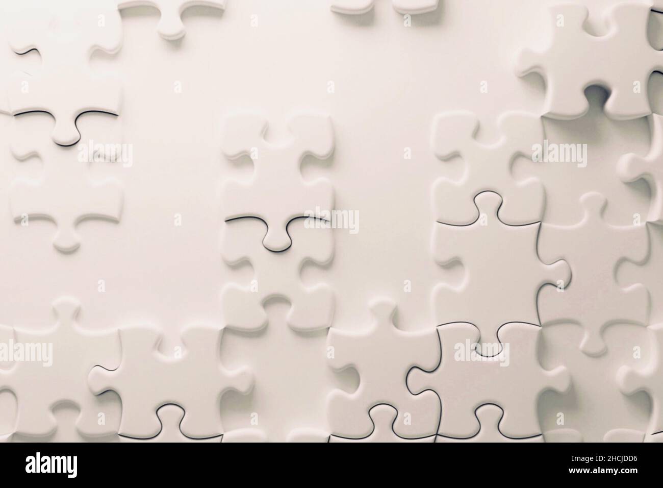 3D rendering of white puzzles with some missing pieces on a white ...