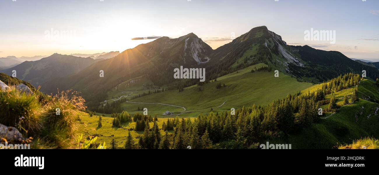 Sunset on the mountain, Sonntagshorn, Heutal, Unken, Pinzgau, Salzburger Land, Austria Stock Photo