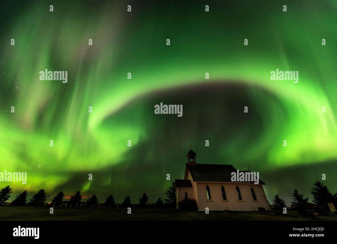 Aurora explosion in Saskatchewan Canada very colorful pulsating Stock Photo