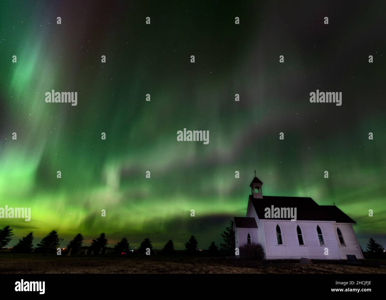 Aurora explosion in Saskatchewan Canada very colorful pulsating Stock Photo