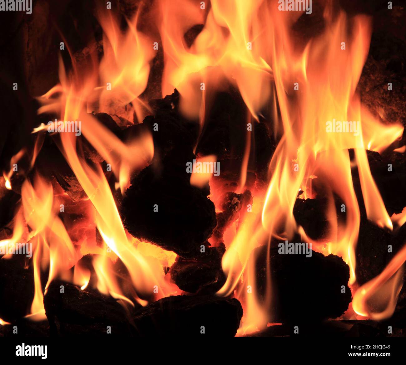 Coal Fire, domestic, non smokeless, smoke, atmospheric pollution, flame, heat, warmth Stock Photo