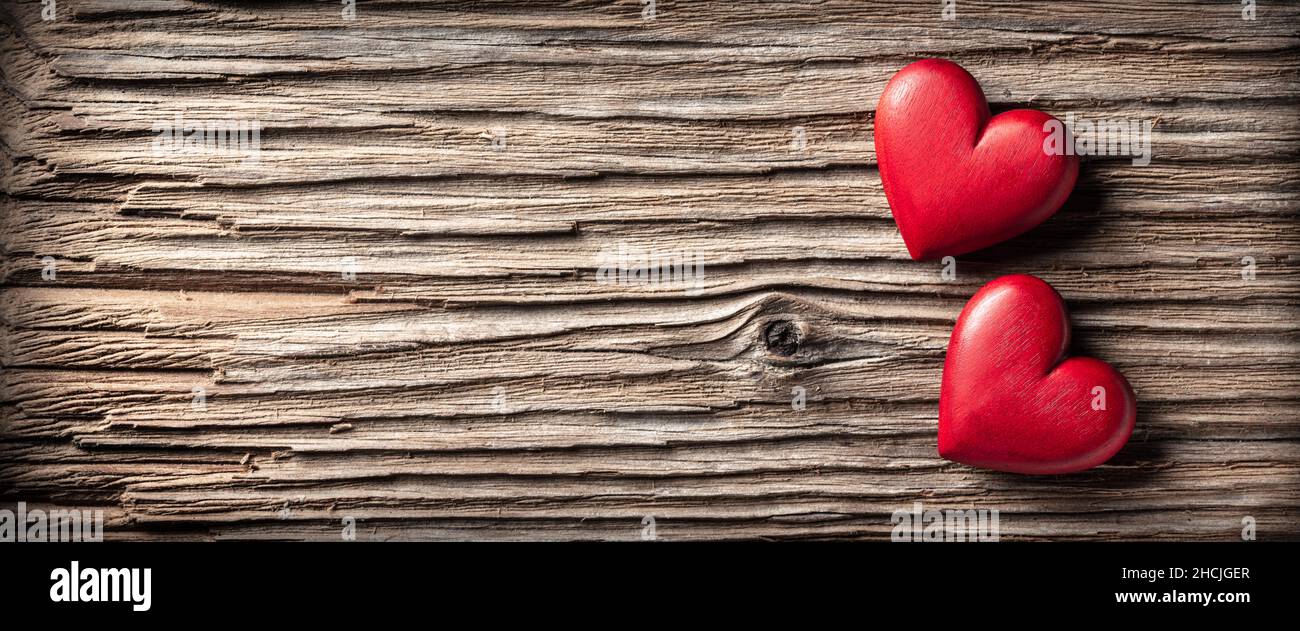 Two Wooden Hearts On Rustic Wood Background. Valentines Days