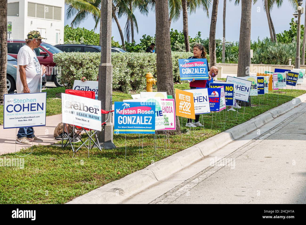 Miami Beach Florida North Beach early voting campaigning political candidates signs Stock Photo