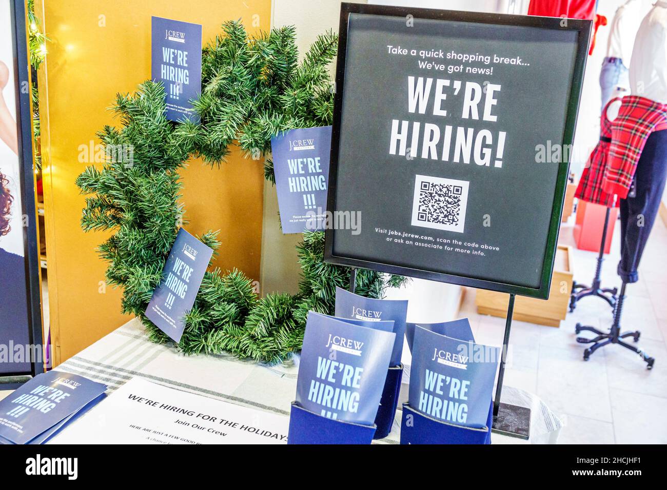 J crew mens womens clothing inside interior were hiring sign hires