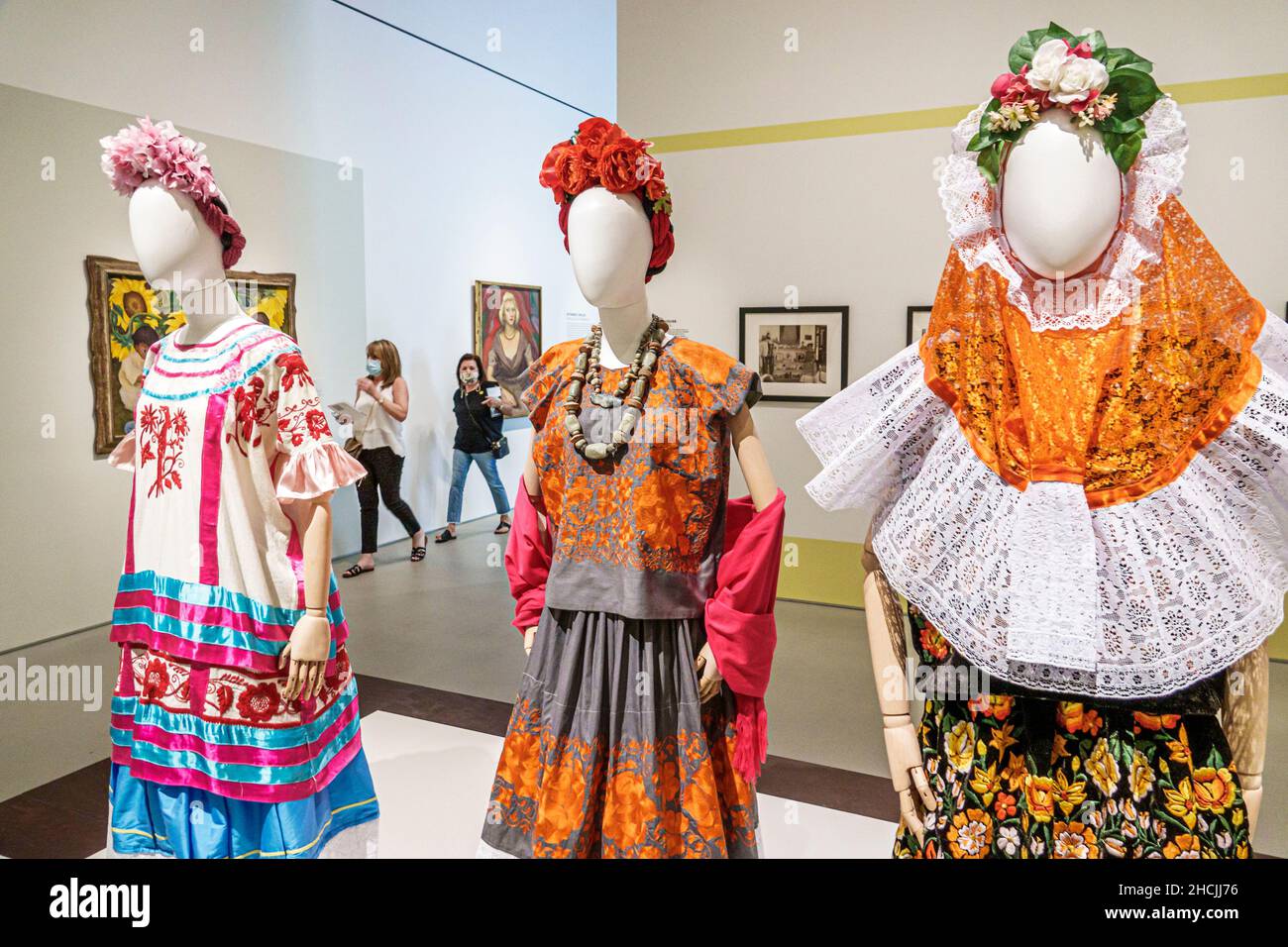 West Palm Beach Florida Norton Museum of Art inside interior collection  exhibit gallery artwork Frida Kahlo exhibition clothing dress dresses  wearing Stock Photo - Alamy