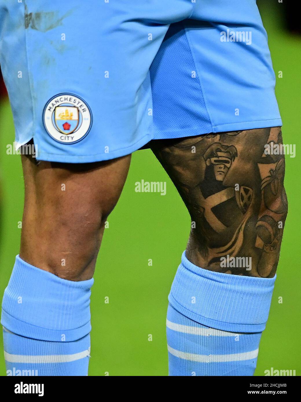 The Tattooed Leg Of Gabriel Jesus 9 Of Manchester City Stock Photo Alamy