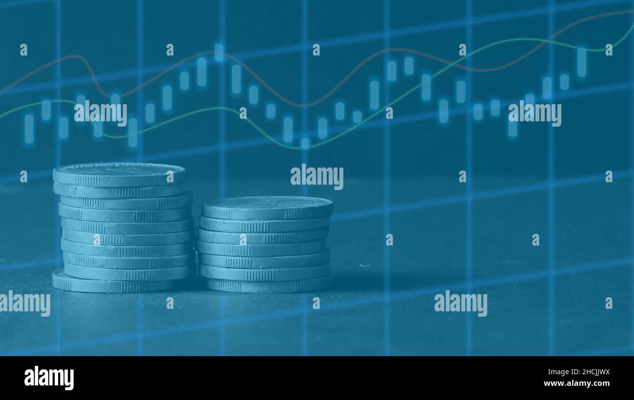 capital market financial illustration background. coins with candle stick  graph of stock market Stock Photo - Alamy