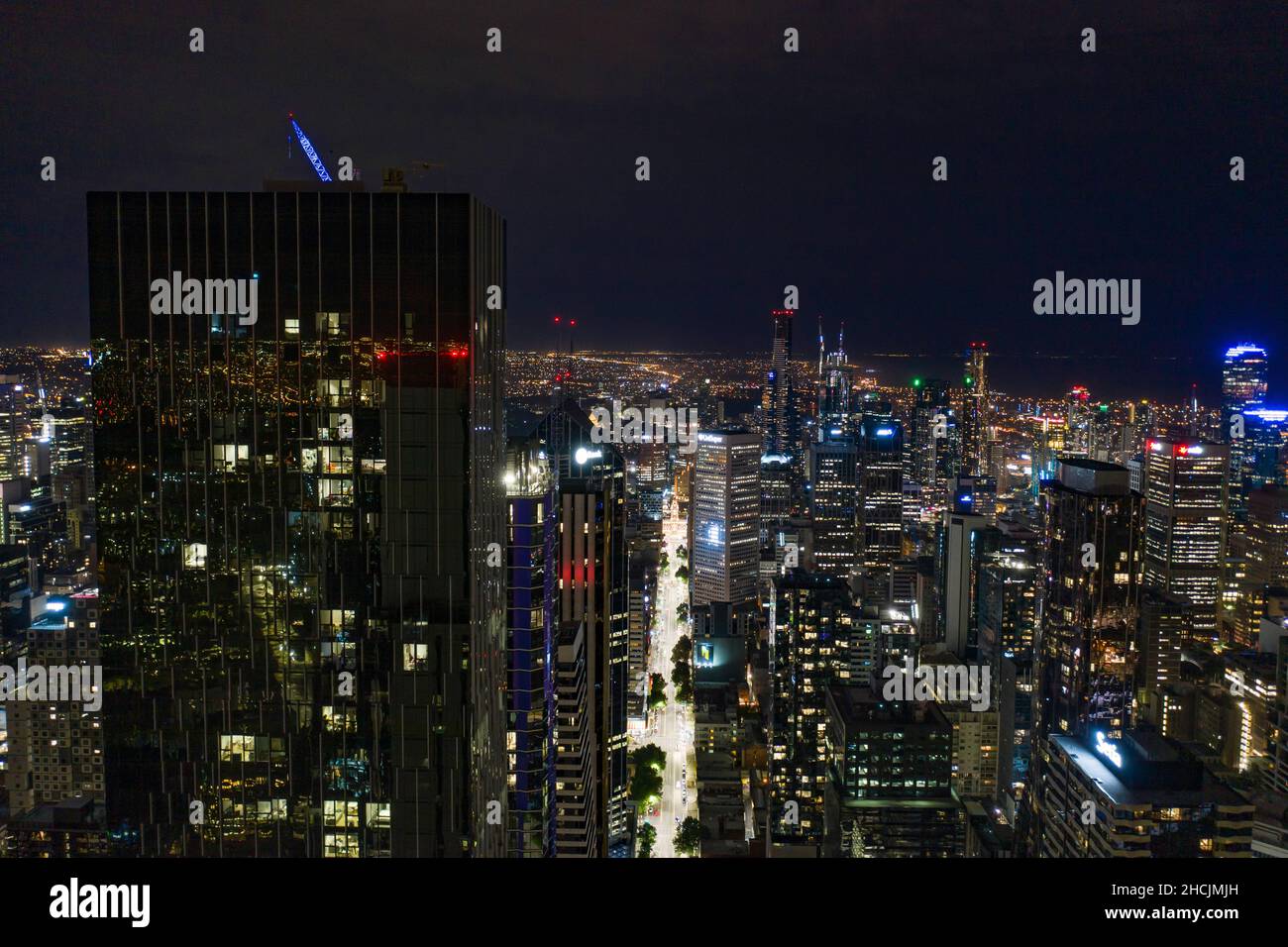 Melbourne City CBD at Night Stock Photo