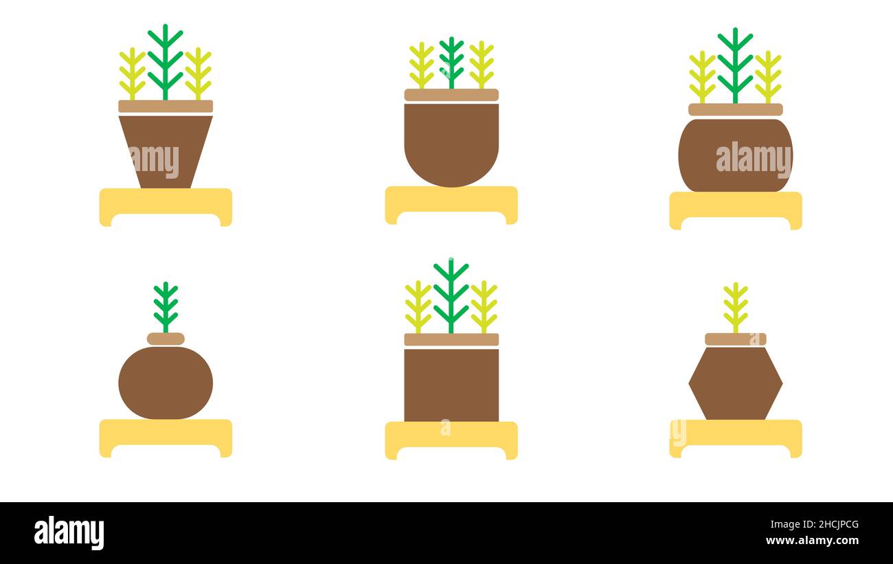 icon set of plants in pots with many shapes. flat style vector ...
