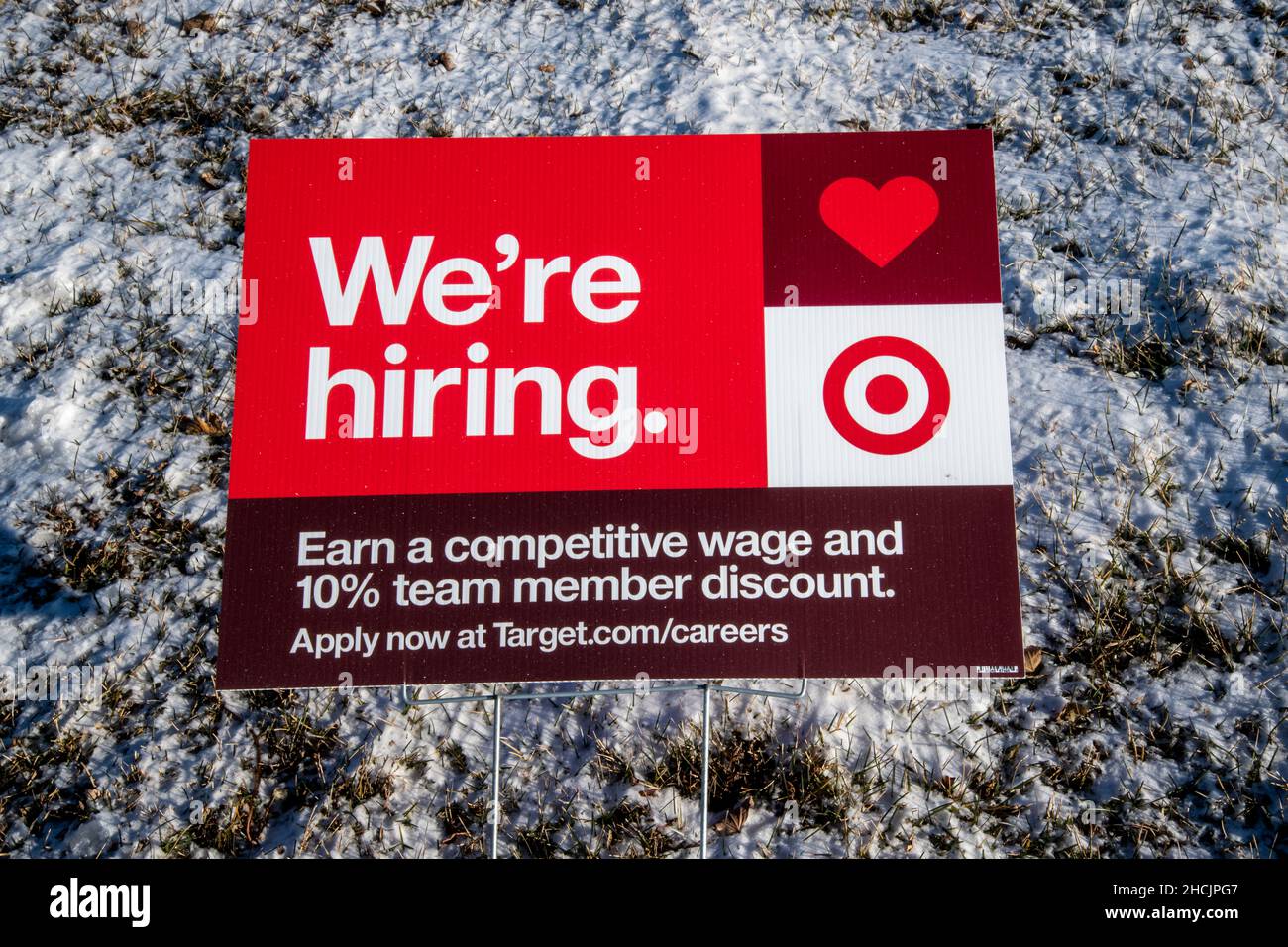 Shoreview, Minnesota. Target store with hiring sign with competitive wages and team member discount. Stock Photo