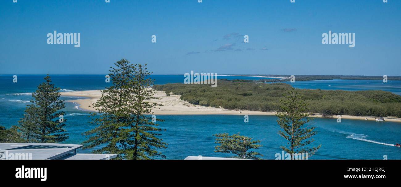 sandspit at the northern tip of Bribie Island seen from Caloundra, Sunshine Coast Region, South
