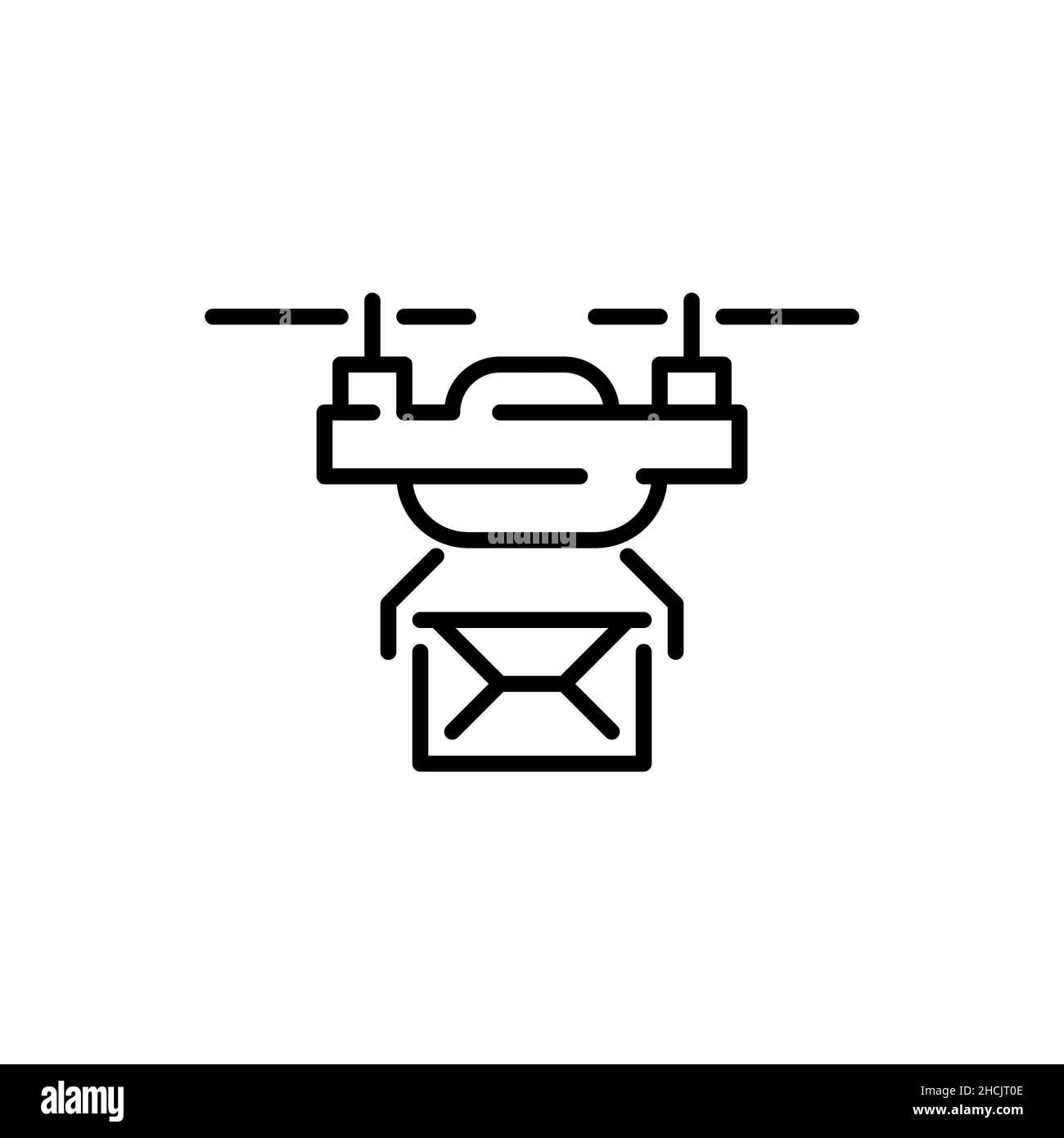 Drone delivering a letter. Unmanned automatic aircraft used for transporting goods. Pixel perfect, editable stroke icon Stock Vector