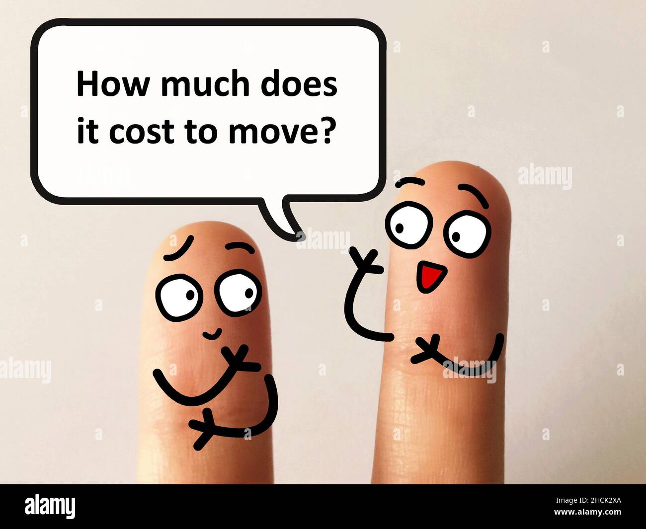 Two fingers are decorated as two person. One of them is asking how much ...