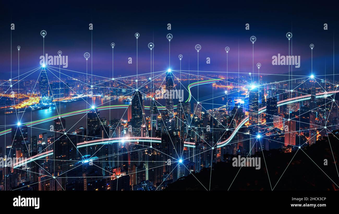 Smart Networking Smart connection network system, smart city network concept, 5G ...