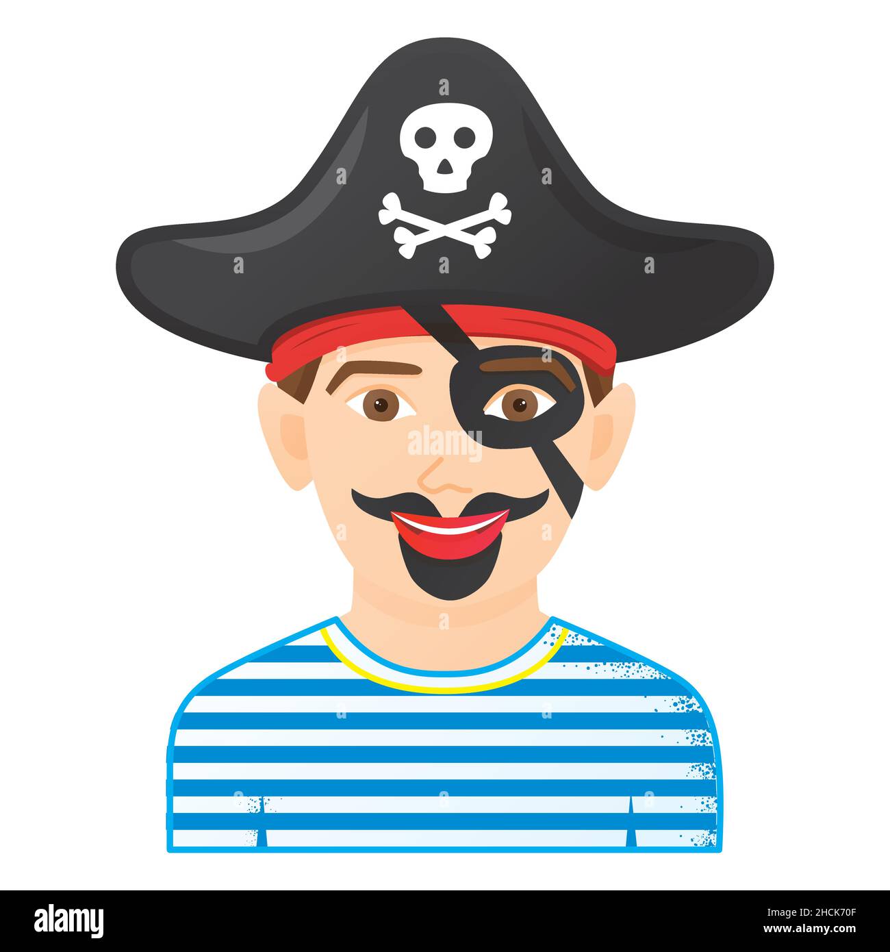 Face Painting Icon with Boy with Pirate Painting. Isolated on White Background. Vector Illustration. Funny Kid Face. Stock Vector