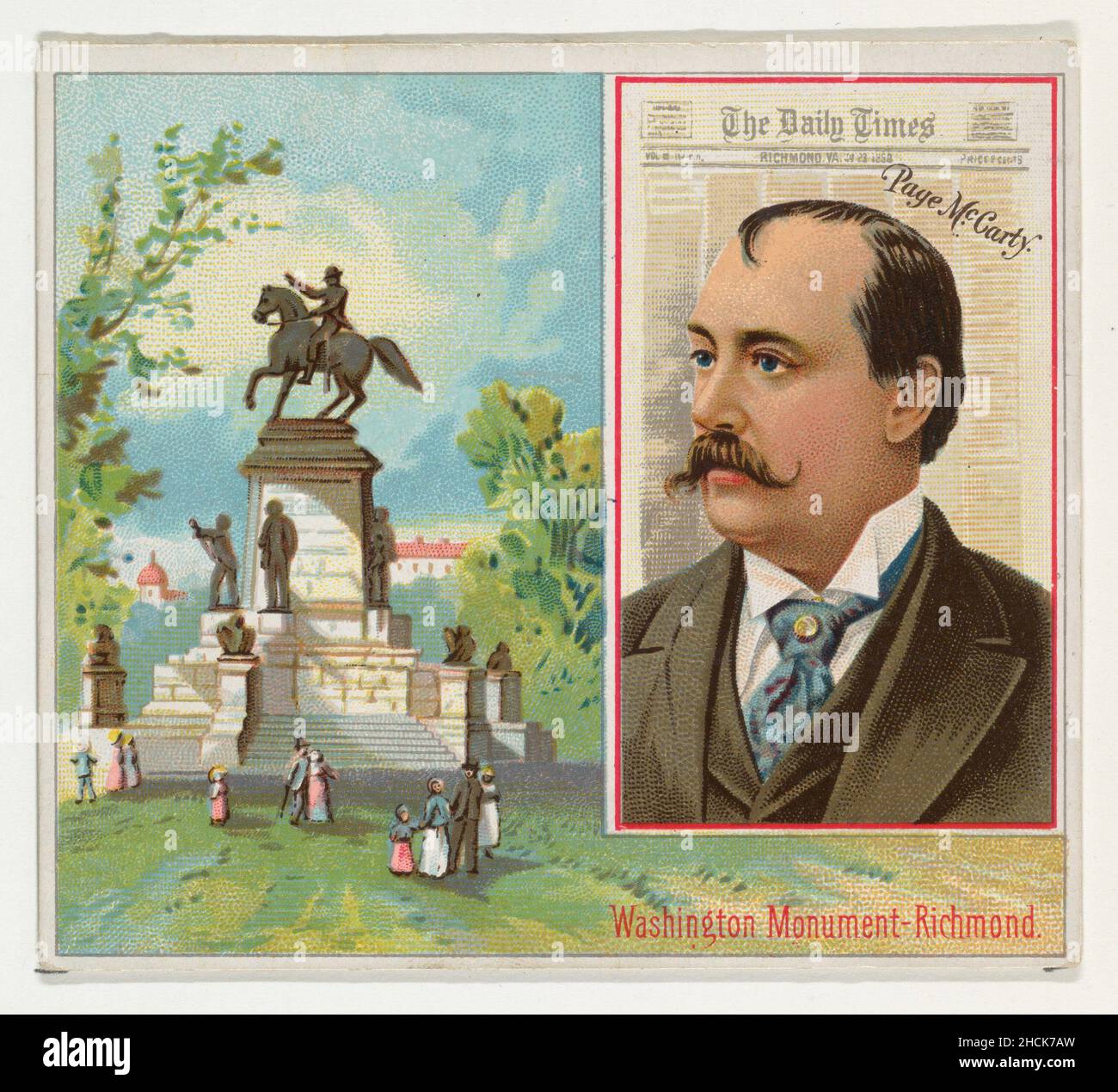 Allen & Ginter (American, Richmond, Virginia) Page McCarty, The Richmond Daily Times, from the American Editors series (N35) for Allen & Ginter Cigarettes, 1887 American, Commercial color lithograph; Sheet: 2 7/8 x 3 1/4 in. (7.3 x 8.3 cm) The Metropolitan Museum of Art, New York, The Jefferson R. Burdick Collection, Gift of Jefferson R. Burdick (63.350.202.35.28) http://www.metmuseum.org/Collections/search-the-collections/421547 Stock Photo