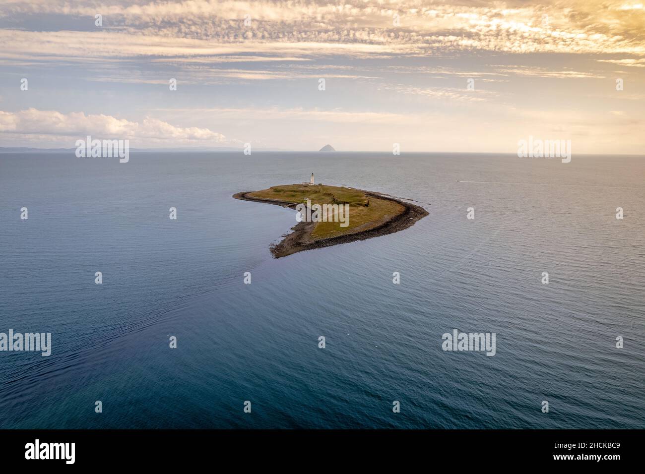 Pladda Island off the Coast of Arran in Scotland Aerial View Stock