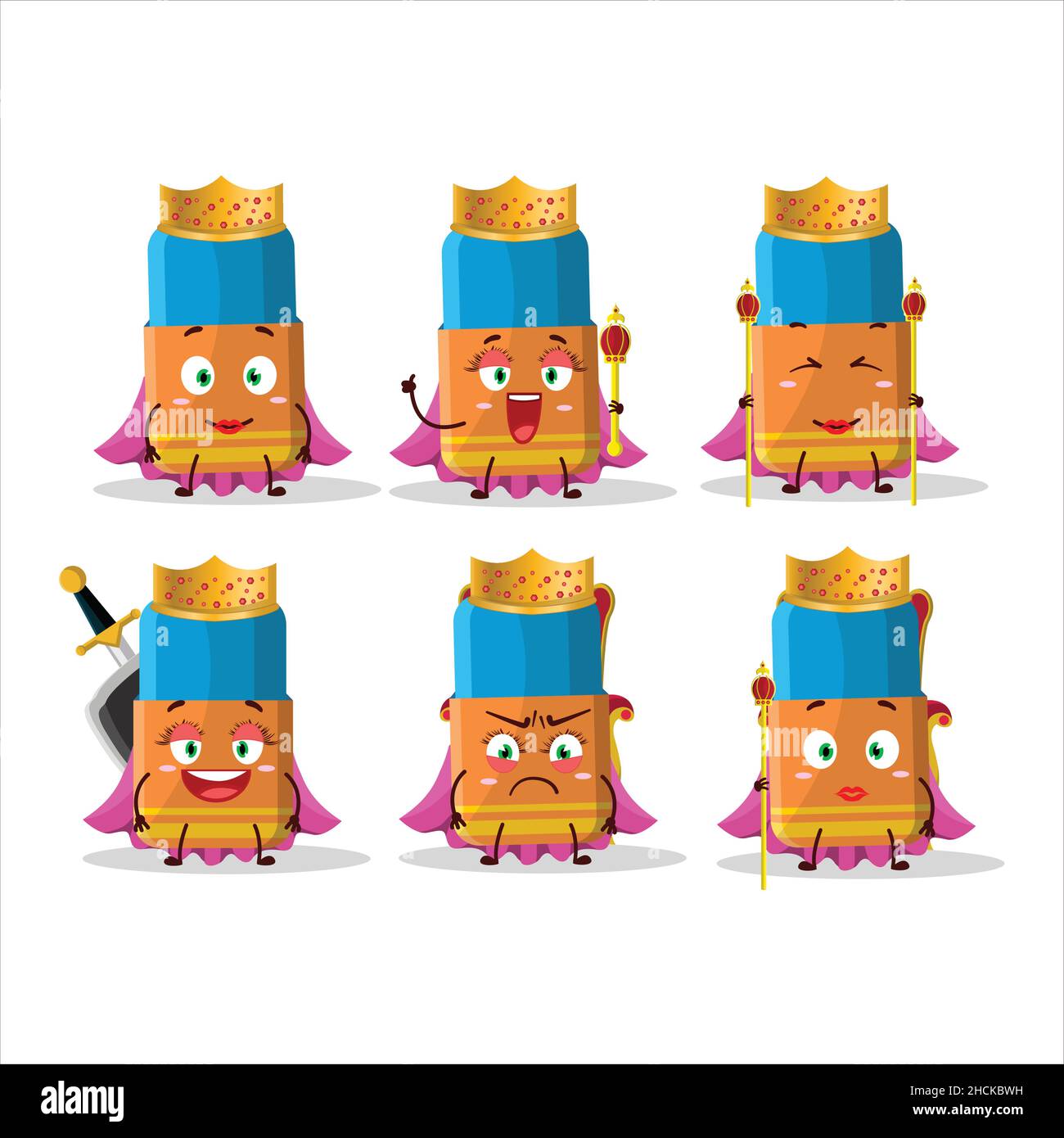 Queen and her magic clothes cartoon of orange eraser wearing tiara. Vector illustration Stock Vector